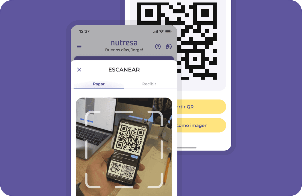 Paying with Nutresa tokens by scanning a QR code in the app