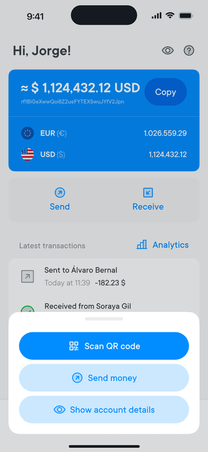 CBDC Wallet transactions screen