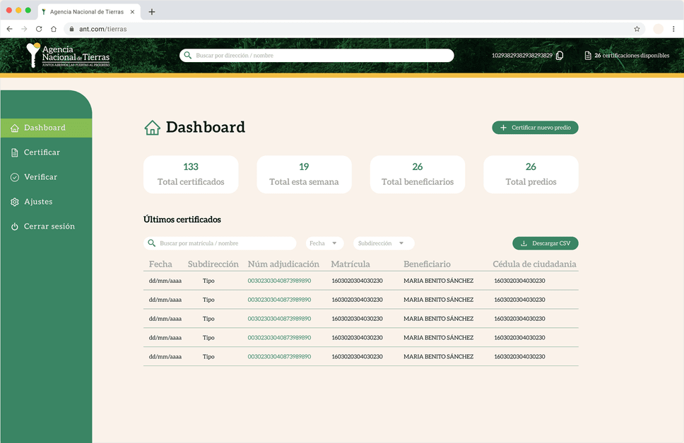 Land ownership certificate issued on the XRP Ledger