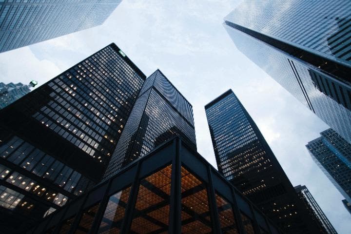 Skyscrapers seen from street level