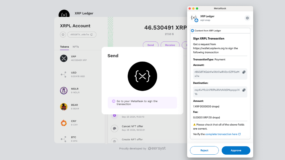 Native XRP on metamask